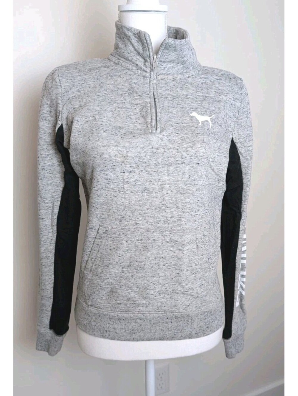 Victoria's Secret PINK XS Active 1/4 Zip Yoga Marled Grey Black Pullover